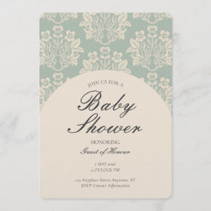 Vintage Floral Damask Baby Shower Cyan Beige Invitation