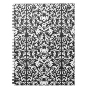 Vintage Floral Damask Black and White Notebook