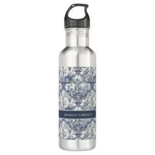 Vintage floral damask Blue toile de jouy monogram 710 Ml Water Bottle