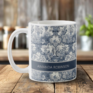 Vintage floral damask Blue toile de jouy monogram Coffee Mug