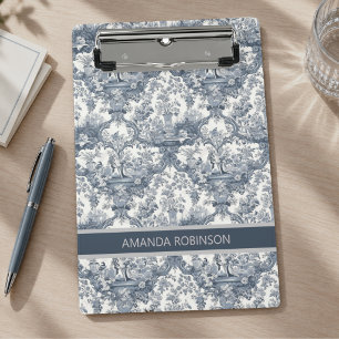 Vintage floral damask Blue toile de jouy monogram Mini Clipboard