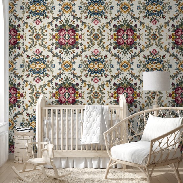 Vintage Floral Damask Botanical Pattern   Wallpaper (Kids)