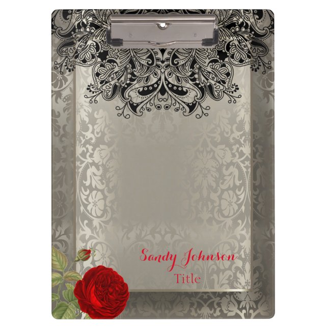 Vintage Floral Damask in Antique Silver Clipboard (Front)