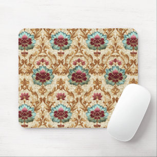 Vintage Floral Damask in Turquoise and Burgundy Mouse Mat