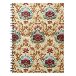Vintage Floral Damask in Turquoise and Burgundy Notebook