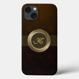 Vintage Floral Damasks/Elegant Leather/Gold Metal iPhone 13 Case