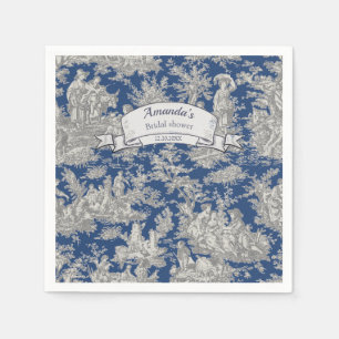 Vintage floral dark blue toile de jouy shower  napkin