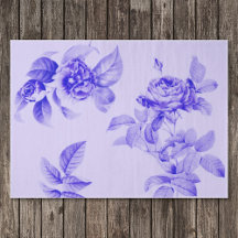 Vintage Floral Decoupage Flowers Purple Blue Roses