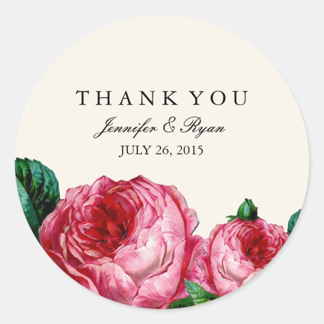 VINTAGE FLORAL DECOUPAGE THANK YOU STICKERS (Front)