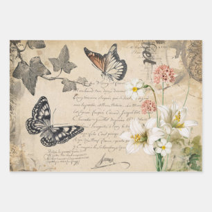 Vintage Floral Decoupage  Wrapping Paper Sheet
