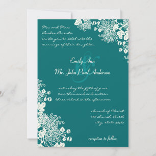 Vintage Floral Deep Emerald Ivory Wedding Invites