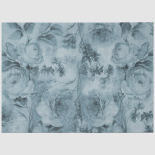 Vintage Floral Delft Blue Roses Script Decoupage Tissue Paper