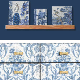 Vintage Floral Delft Blue White Elegant Decoupage  Tissue Paper