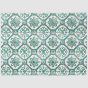 Vintage Floral Delft Green Tile Decoupage Tissue Paper