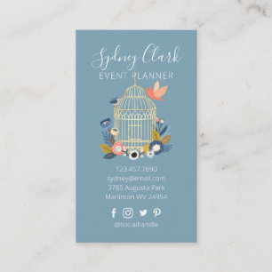 Vintage Floral Design & Chic Birdcage Business Card