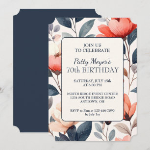 Vintage Floral Design Custom 70th Birthday Party Invitation