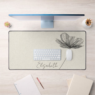 Vintage Floral Design Cute Boho Girly Off White Desk Mat
