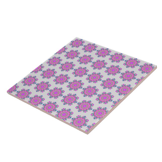 Vintage floral design purple flowers and gray back tile (Side)