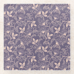Vintage Floral Design with Swirling Vines Glass Coaster