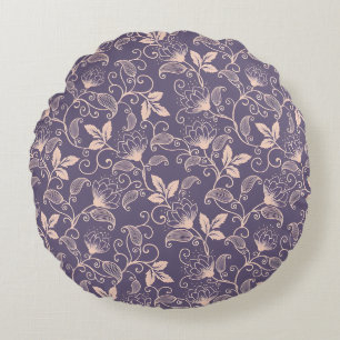 Vintage Floral Design with Swirling Vines Round Cushion