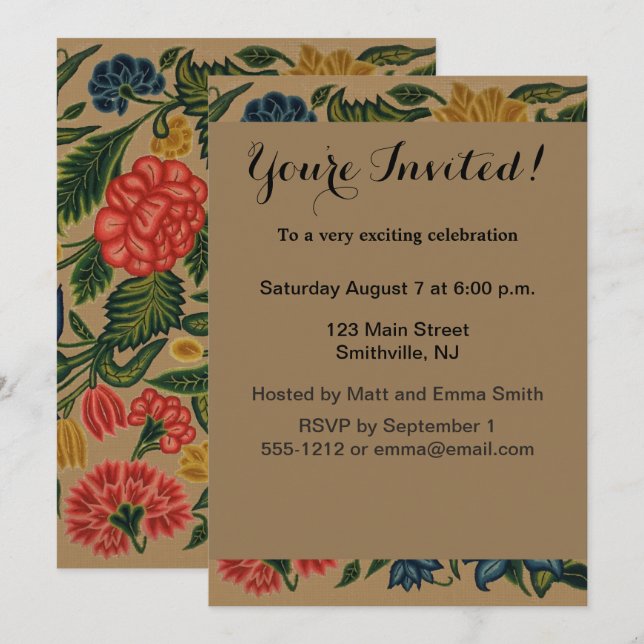 Vintage Floral Designer Garden Artwork Invitation (Front/Back)