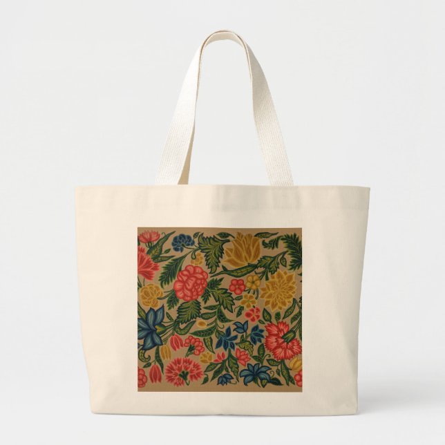 Vintage Floral Designer Garden Artwork Large Tote Bag (Front)