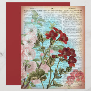 Vintage Floral Dictionary Page Scrapbook Paper