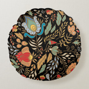 Vintage Floral Doodle: Oriental Design. Round Cushion