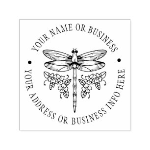 Vintage Floral Dragonfly Name and Return Address Self-inking Stamp
