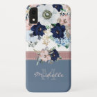 Vintage Floral Dusty Blue Pink Rose Monogram Name