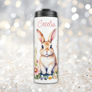 Vintage Floral Easter Bunny Personalised Thermal Tumbler