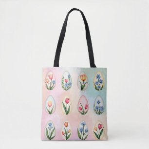 Vintage Floral Easter Egg Pattern Tote Bag