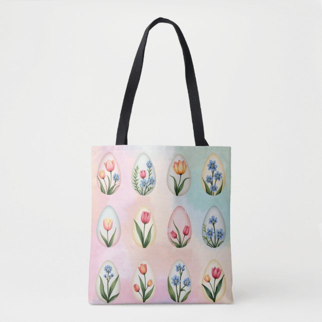 Vintage Floral Easter Egg Pattern Tote Bag (Front)