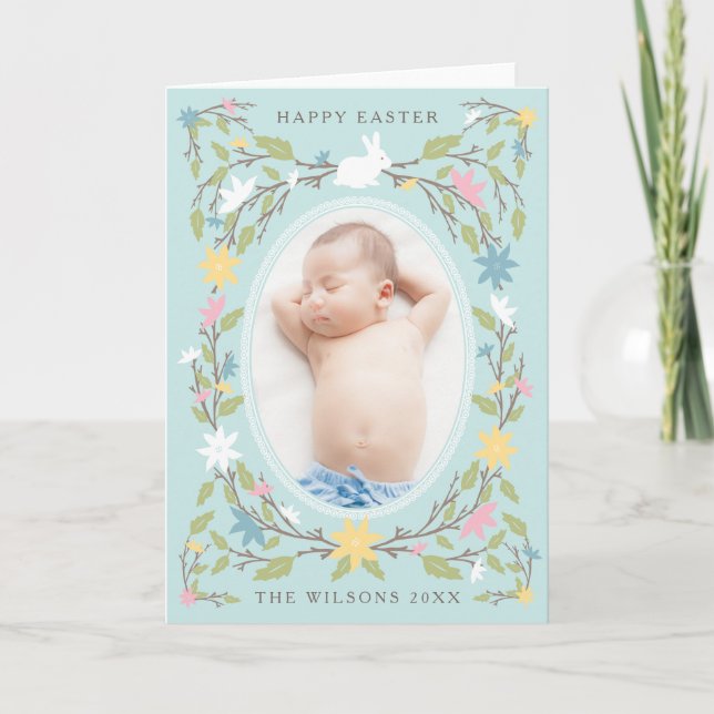 Vintage Floral Easter Photo Holiday Card (Front)