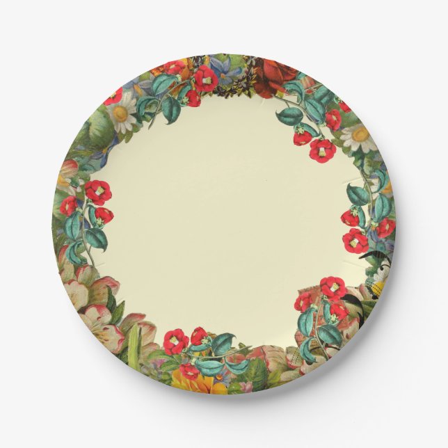 Vintage Floral Edging Paper Plate (Front)