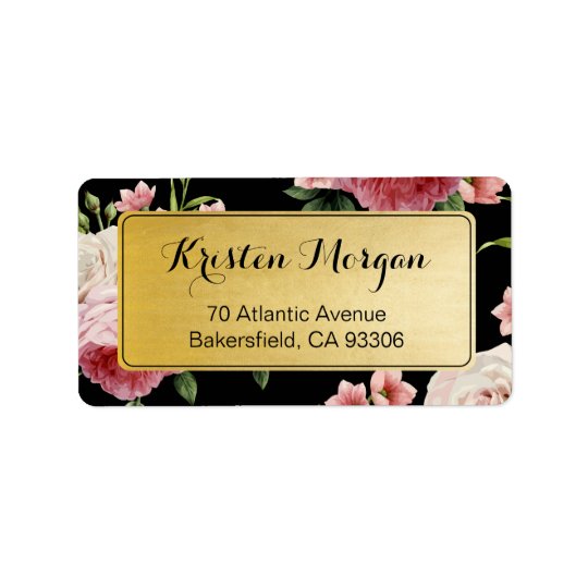 Vintage Floral Elegant and Classy Black Gold Address Label