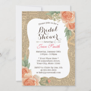 Vintage Floral Elegant Book Page Bridal Shower Invitation