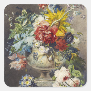 Vintage Floral Elegant Botanical Garden Painting Square Sticker