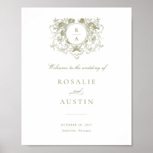 Vintage Floral Elegant Crest Wedding Welcome Sign