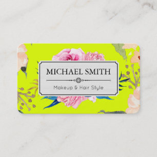 Vintage Floral Elegant Modern Chartreuse Colour Business Card