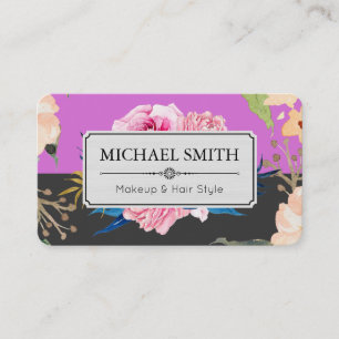Vintage Floral Elegant Modern Orchid Jet Business Card