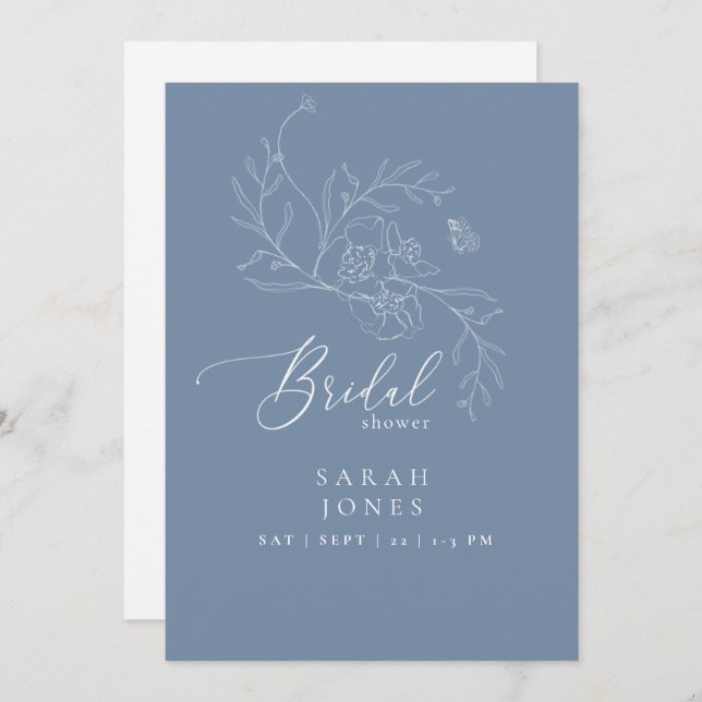 Vintage Floral Elegant Periwinkle Bridal Shower  Invitation (Front/Back)