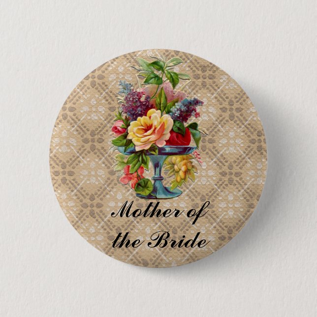 Vintage floral Embossed effect name button badges (Front)