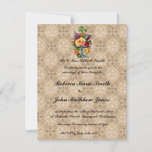 Vintage floral Embossed effect wedding invitation (Front)