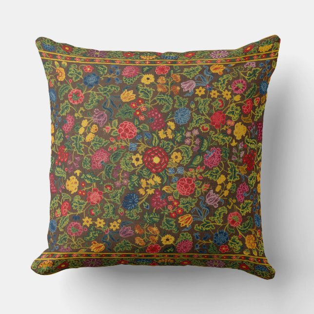 Vintage floral embroidered carpet, Vivid colours Cushion (Front)