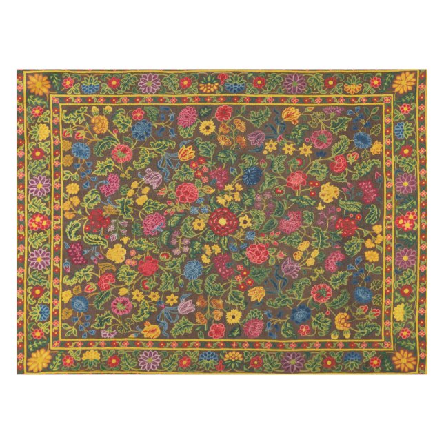 Vintage floral embroidered carpet, Vivid colours Tablecloth (Front (Horizontal))