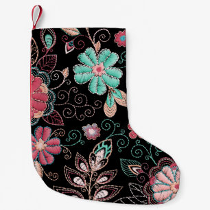 Vintage Floral Embroidery Dark Pattern Small Christmas Stocking