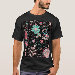 Vintage Floral Embroidery Dark Pattern T-Shirt