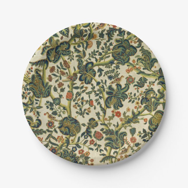 Vintage Floral Embroidery Print Paper Plate (Front)