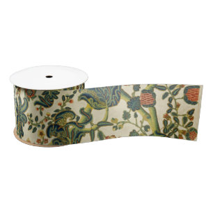 Vintage Floral Embroidery Print Satin Ribbon
